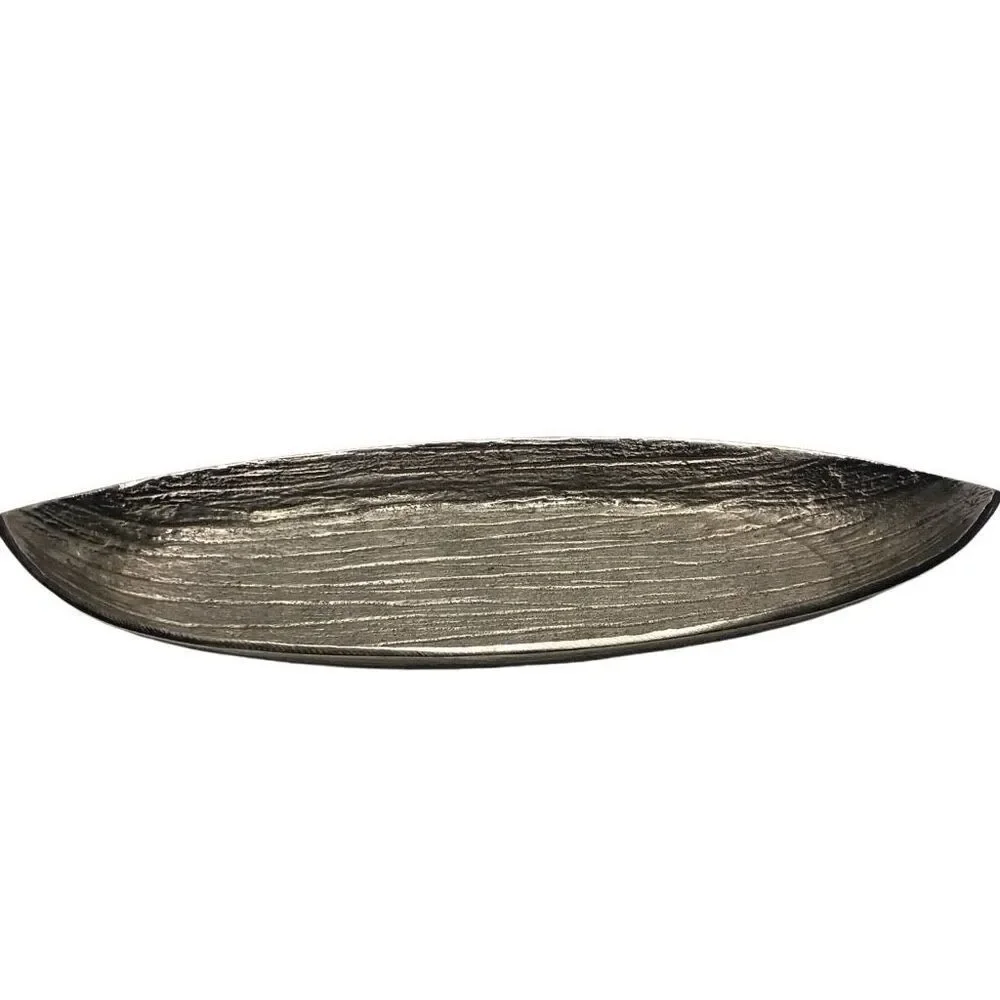 Simply Designz Silver Tone Bark Like Design Long Serving Tray Dish Home Decor